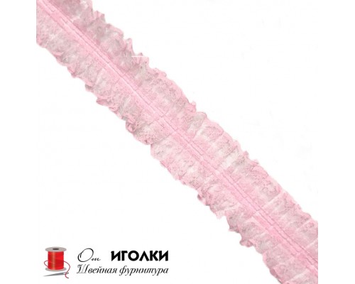Рюш двухсторонняя шир.4 см (40 мм). арт.0284 цв.розовый уп.22,5 м.