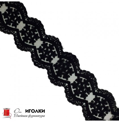 Кружево плетеное шир.7,5 см арт.AAE115-1 цв.черный уп.13,5 м